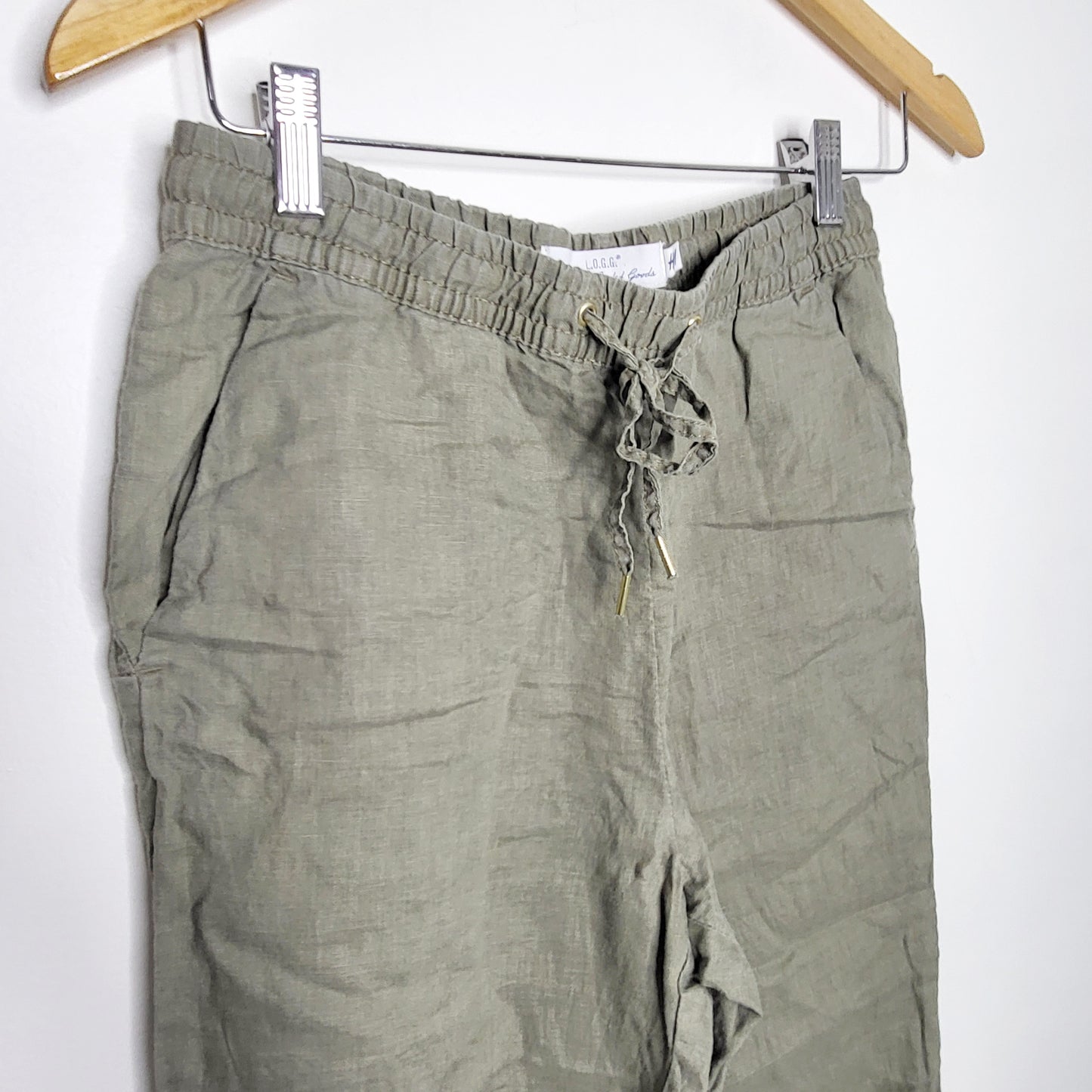 DZAV1 - H and M L.O.G.G. green linen drawstring pants, size 4, good condition