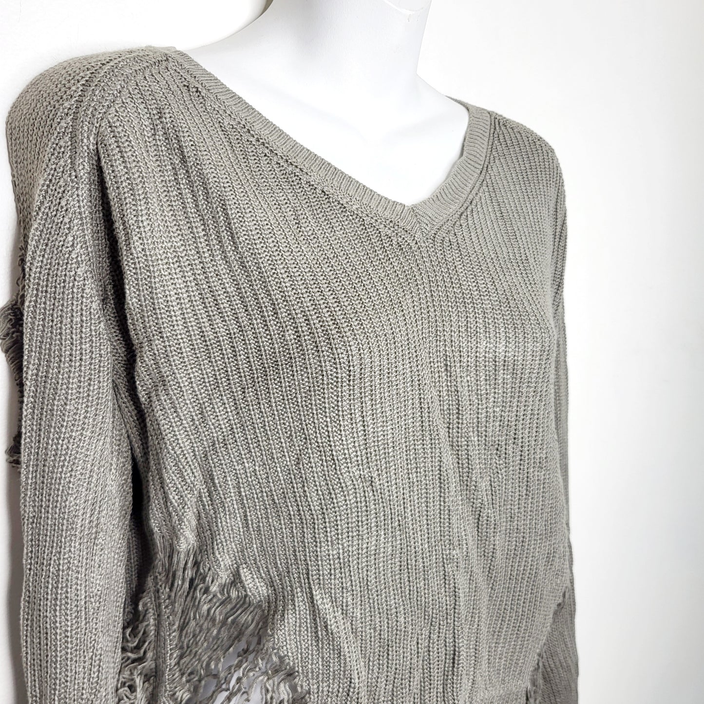 MMNG1 - Revamped olive green distresssed sweater, size large