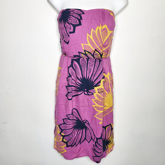 PSKL11 - Anthropologie Sariah Pink Floral Strapless Midi Dress. Sizes like a small/medium