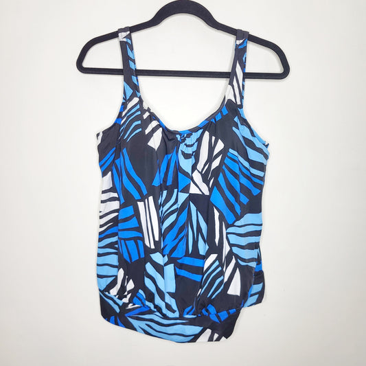 NGRR1 - Black and blue abstract patterned swim top. Sizes like a small