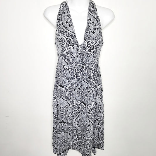 NGRR1 - Nicole Benisti black and white paisley patterned sleevess midi dress. Size small