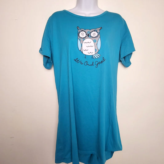 LHEP1 - Enjoy Night teal "It's Owl Good" sleep shirt. Size large / XL