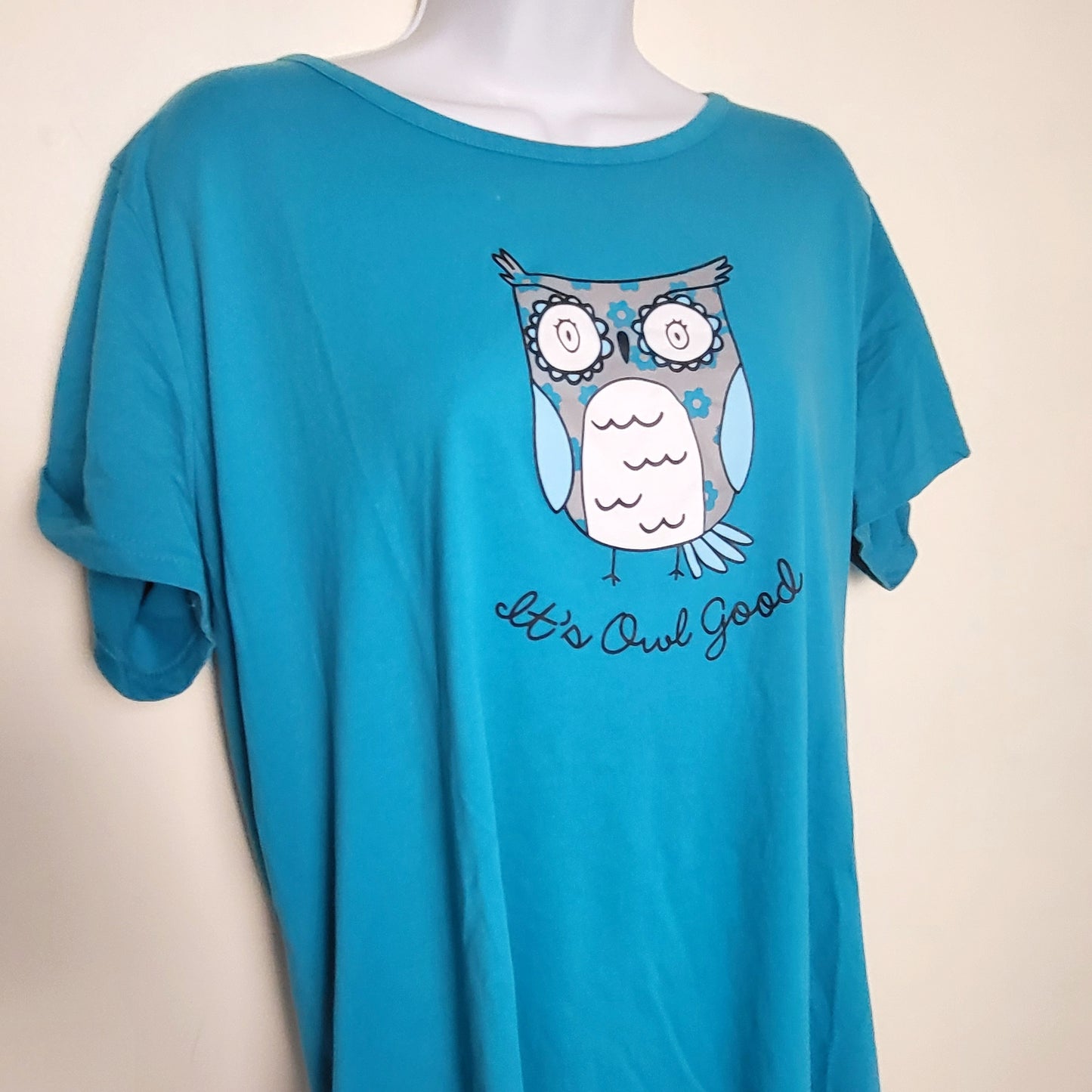 LHEP1 - Enjoy Night teal "It's Owl Good" sleep shirt. Size large / XL