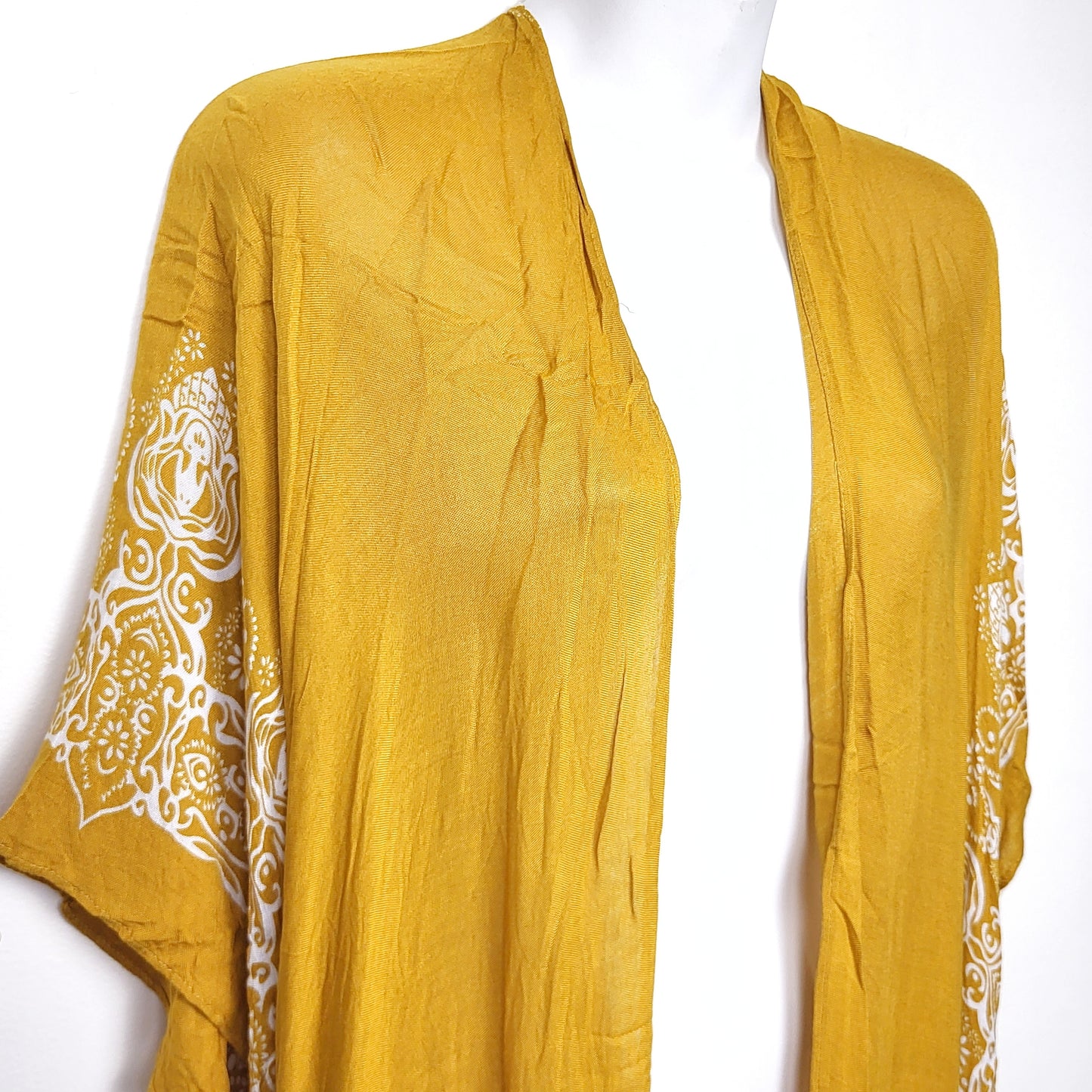 KRSP2 - Beautiful Nomad yellow printed kimono top / beach cover up. One size fits all