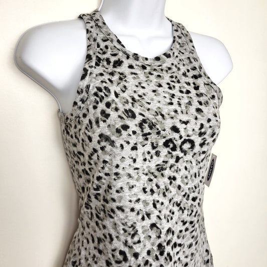 ALEE1 - NEW - Old Navy grey leopard print fitted tank top. Size XS