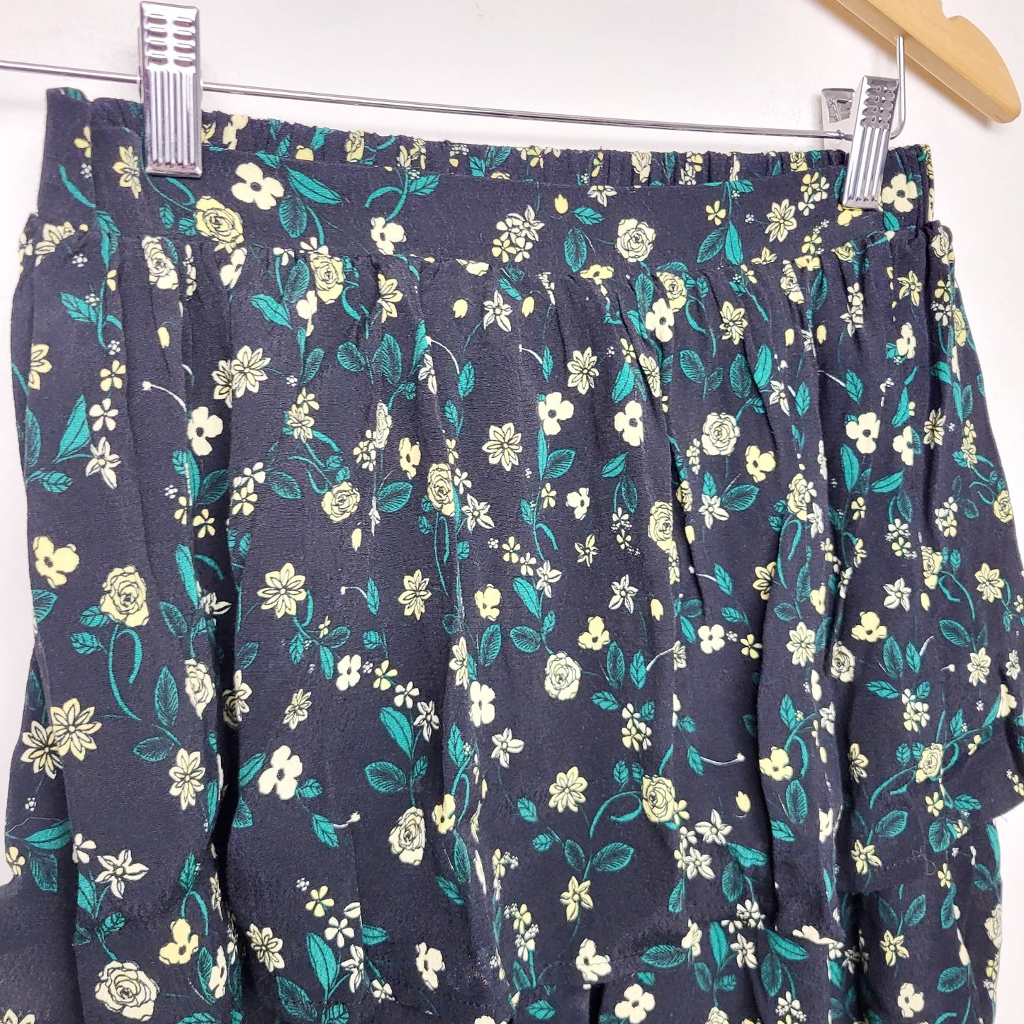 BAUB1 - Minimum black floral print tiered skirt. Size small (36 in euro sizing)