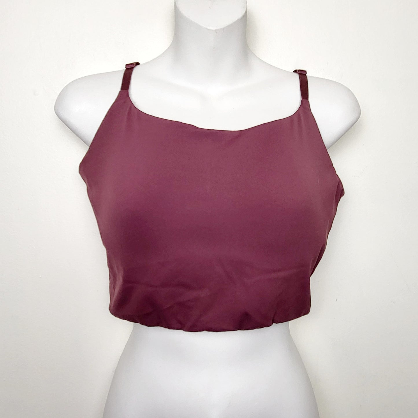 BAUB1 - Wish List plum coloured sports bra with light padding. Size large (measures smaller)