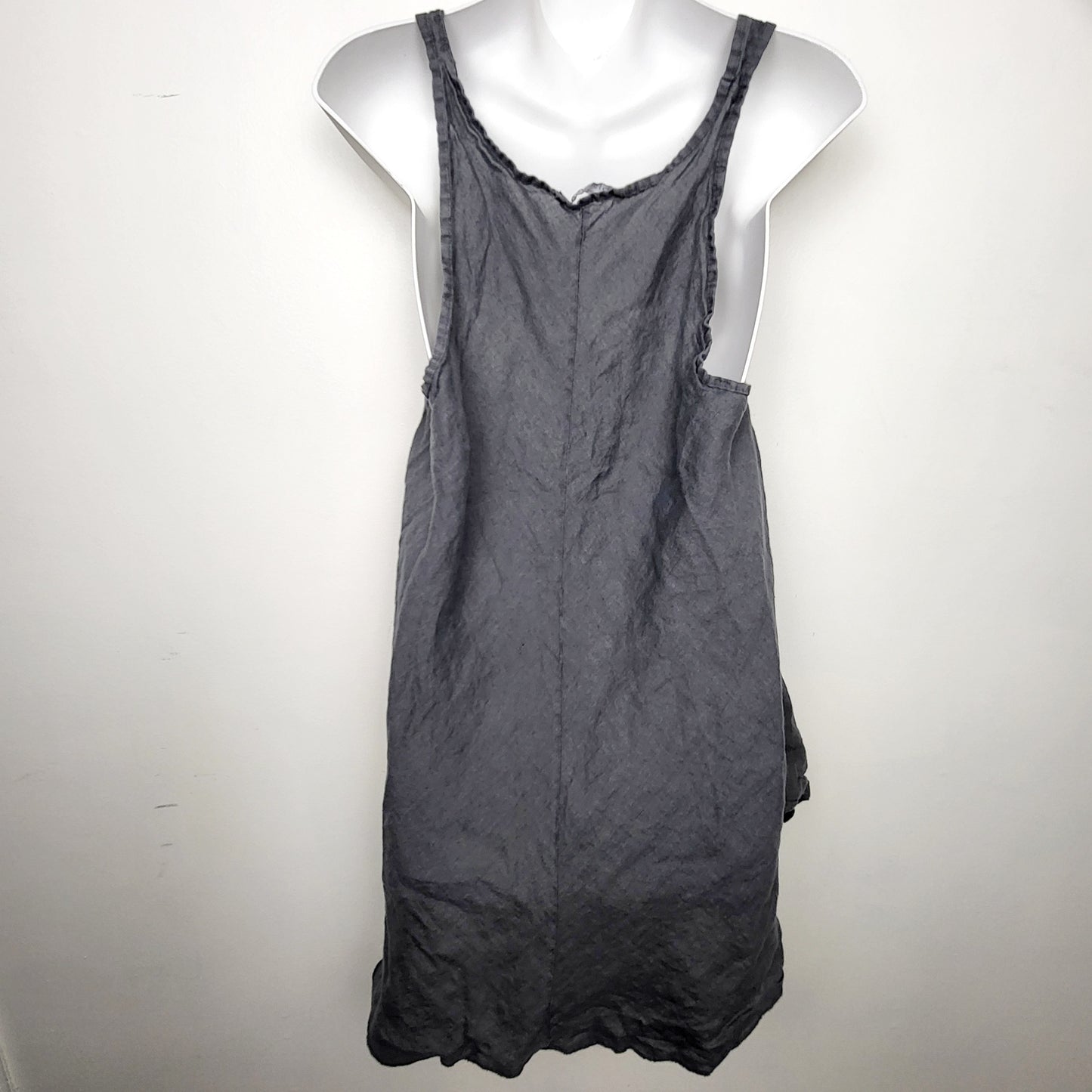 BAUB1 - Pistache grey v-neck linen mini dress. Size L/XL