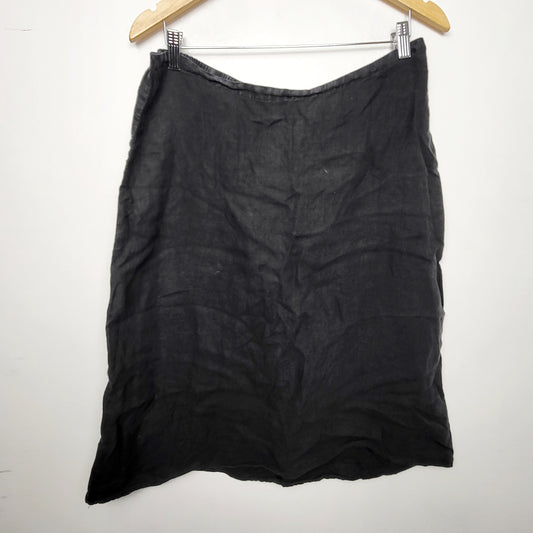 BAUB1 - Cut Loose black linen midi skirt. Size large