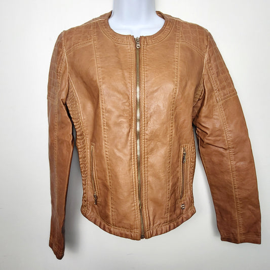 CCRT1 - Point Zero tan mixed media faux leather jaacket. Size small