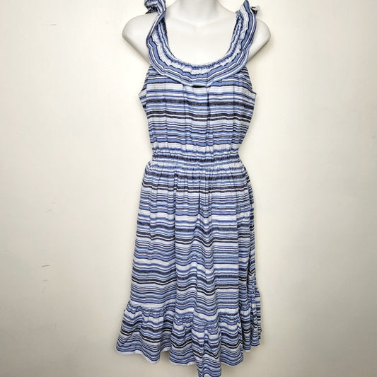 LSEV1 - Gymboree (from their Mommy and Me line) blue striped linen blend sleeveless dress. Size medium