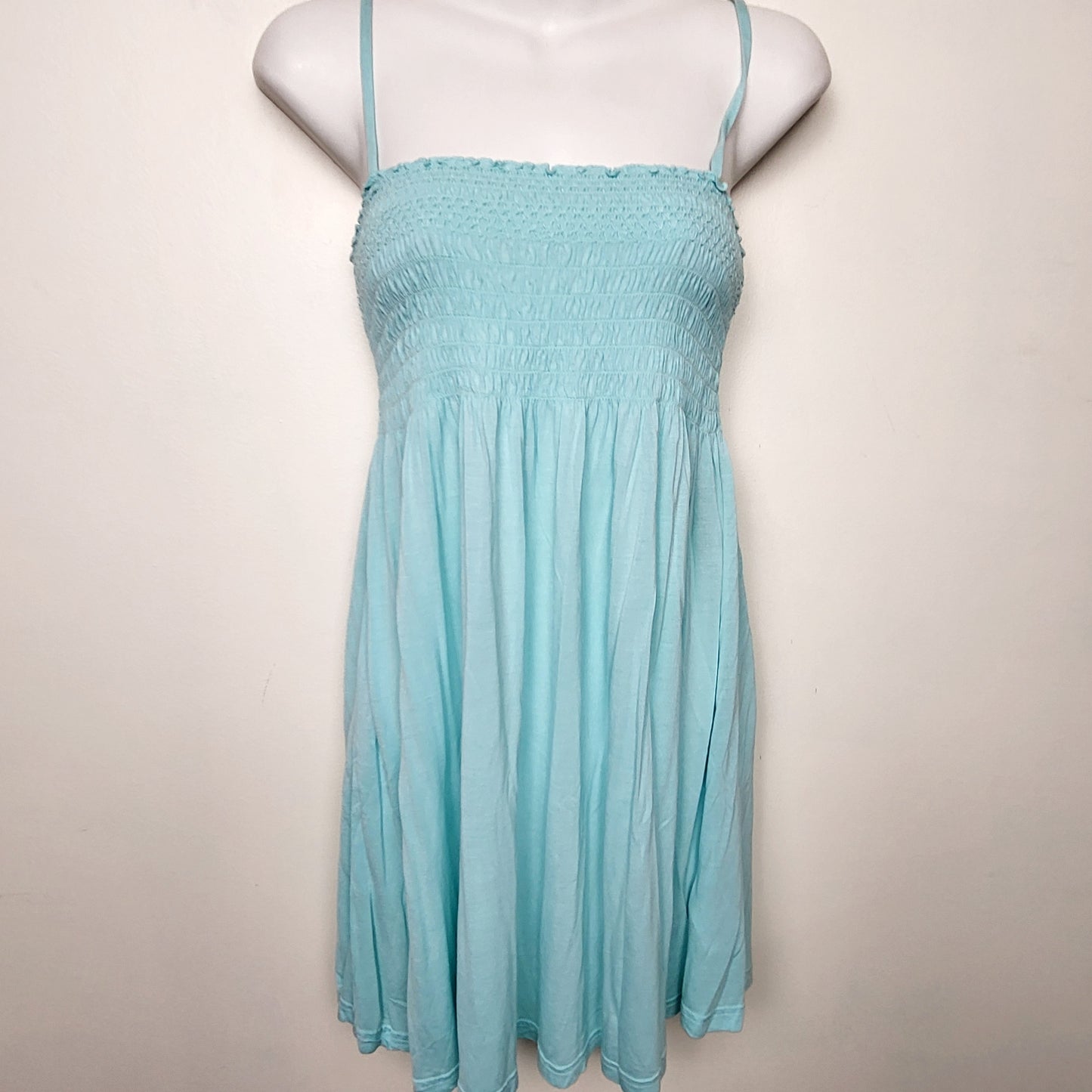 LSEV1 - H and M baby blue rayon sundress with flocking. Size medium