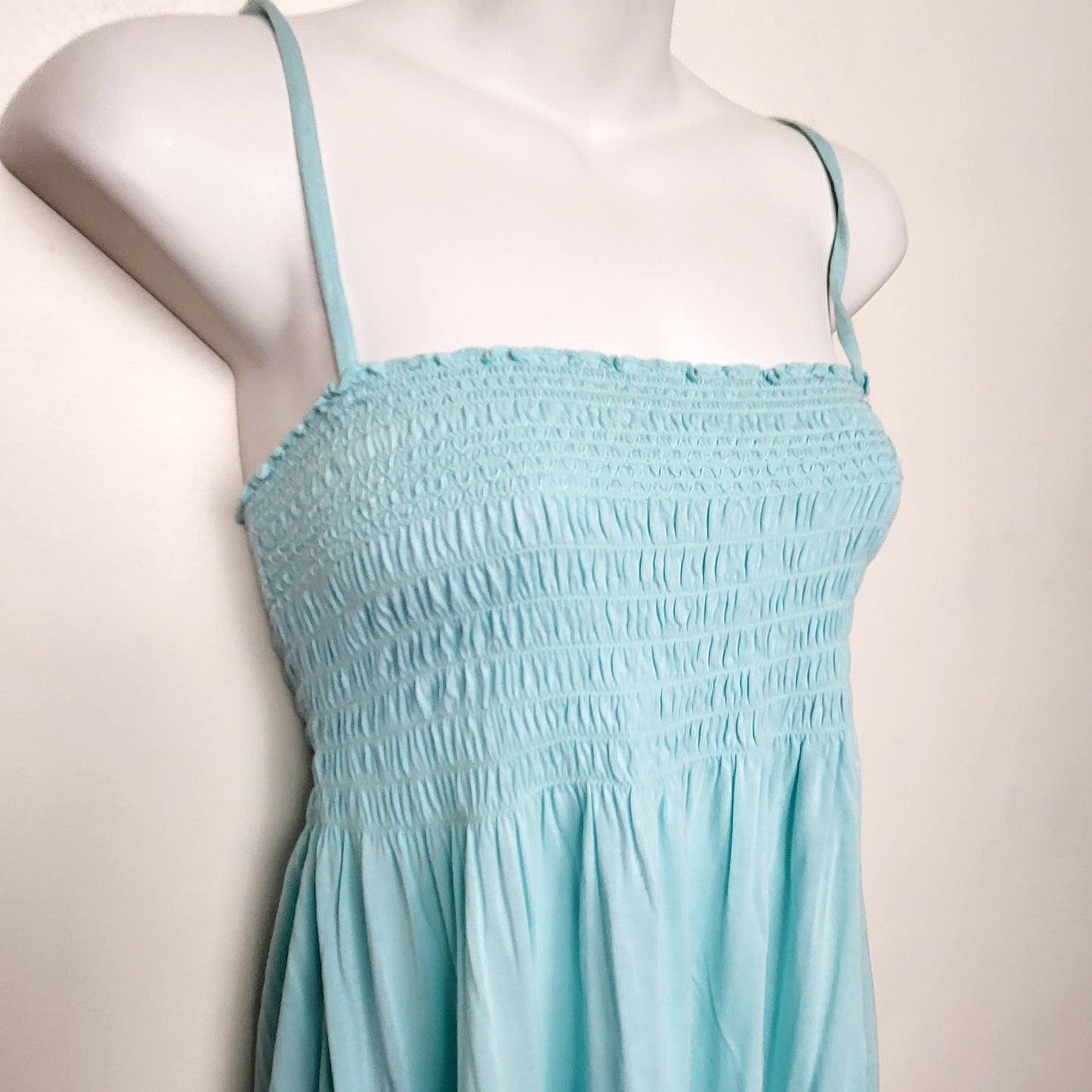 LSEV1 - H and M baby blue rayon sundress with flocking. Size medium