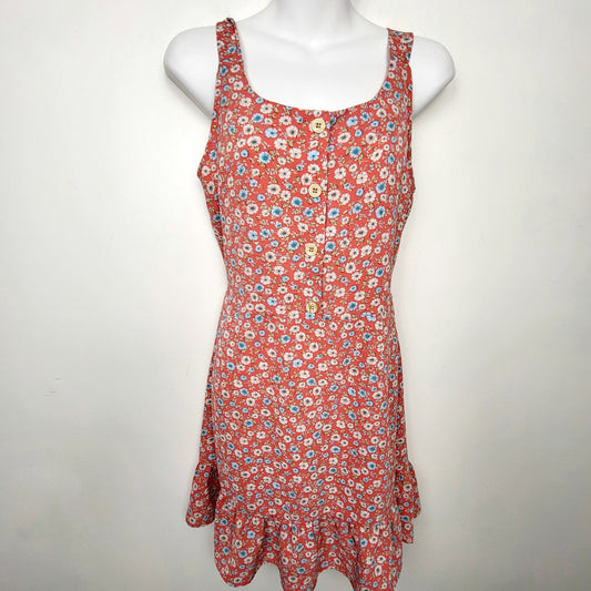 BBIN2 - Monteau pink floral print sleeveless midi dress with open back. Size medium