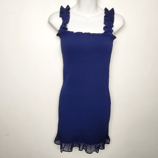 DFON1 - Aritzia Wilfred Luella Pure Indigo Blue Smocked BodyCon Mini Dress. Size small