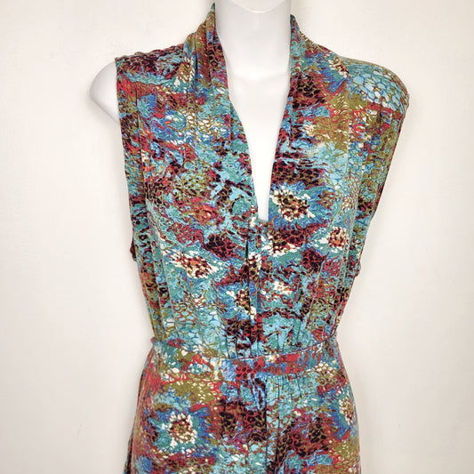 MDWY - Esprit turquoise patterned sleeveless rayon A-line dress with belt tie. Size XL(measures smaller)