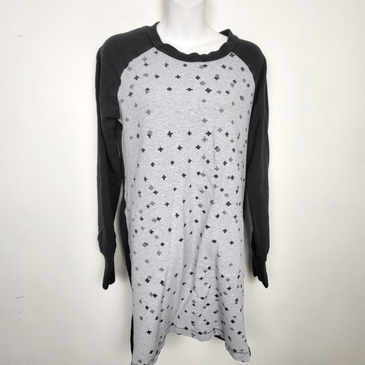 MDWY - Smoking Lily black and grey cross patterned sweatshirt dress. Size medium