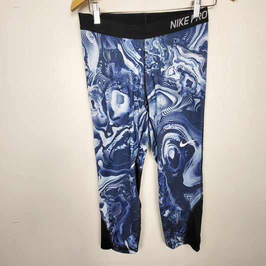 MDWY - Nike Pro Dri-Fit Blue Swirl Pattern Capri Training Tights. Size large