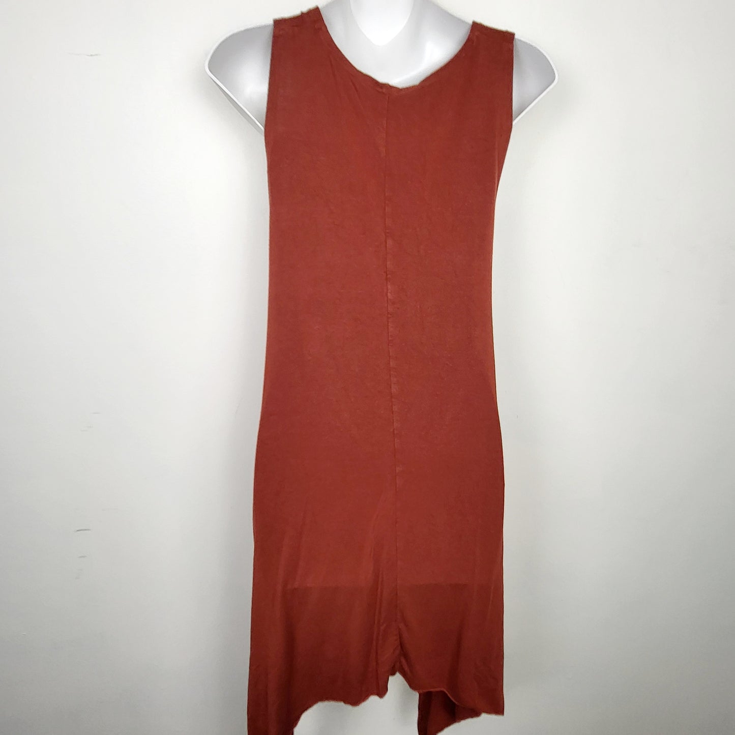 MDWY - Om Grown carnelian rayon cascade style "Tulip" sleeveless dress. Fits medium to XL