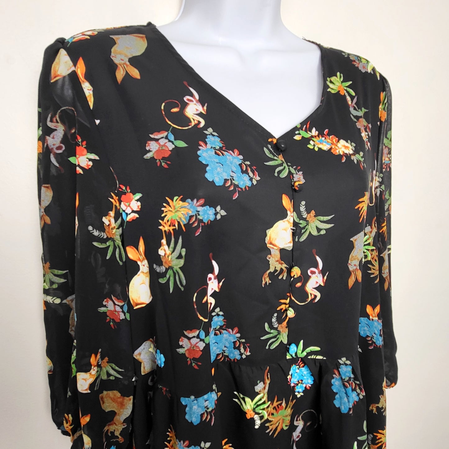 CHZO1 - Black button down dress with bunnies. Sizes like a medium