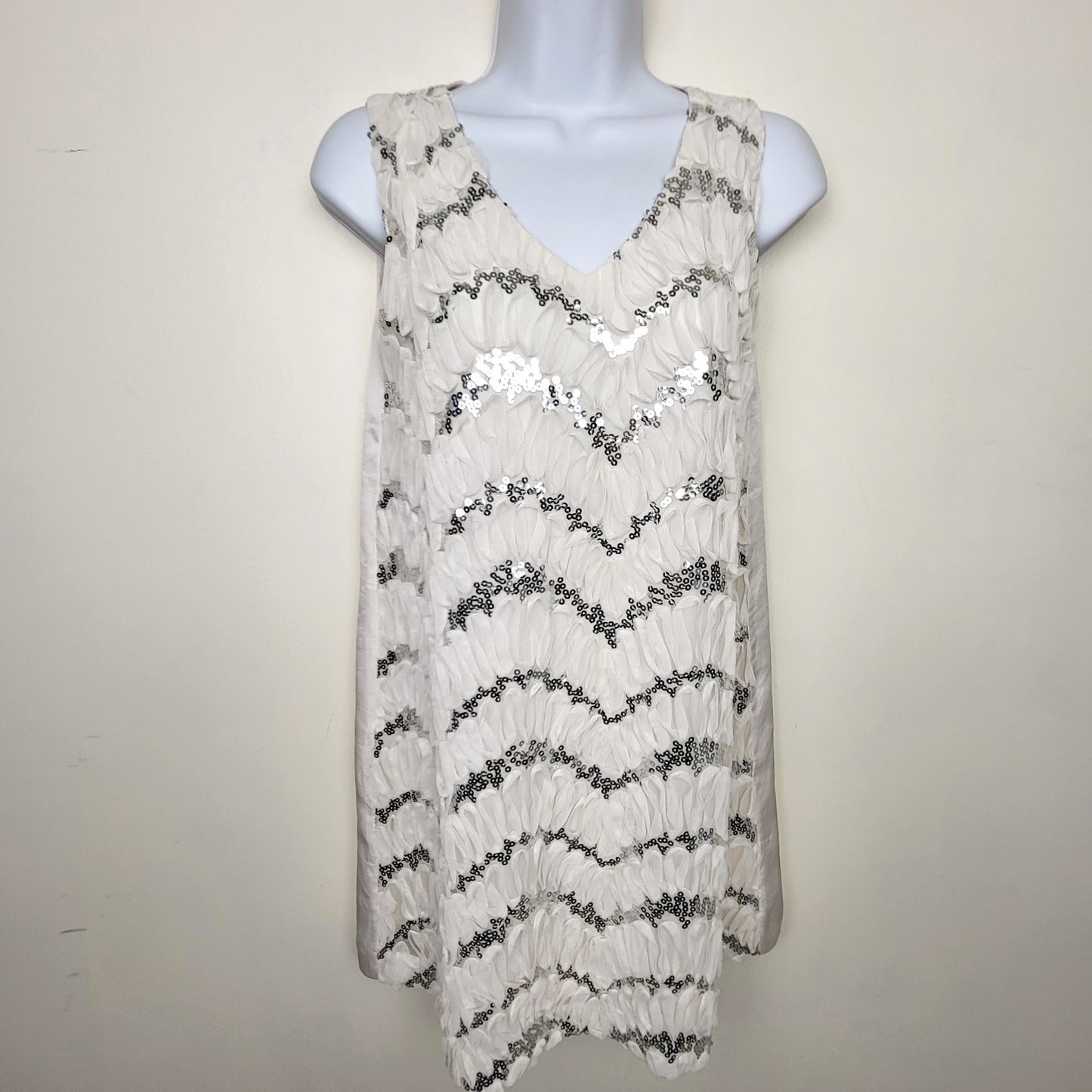 CHZO1 - Celli cream and silver sequin mini dress. Sizes like a medium / large