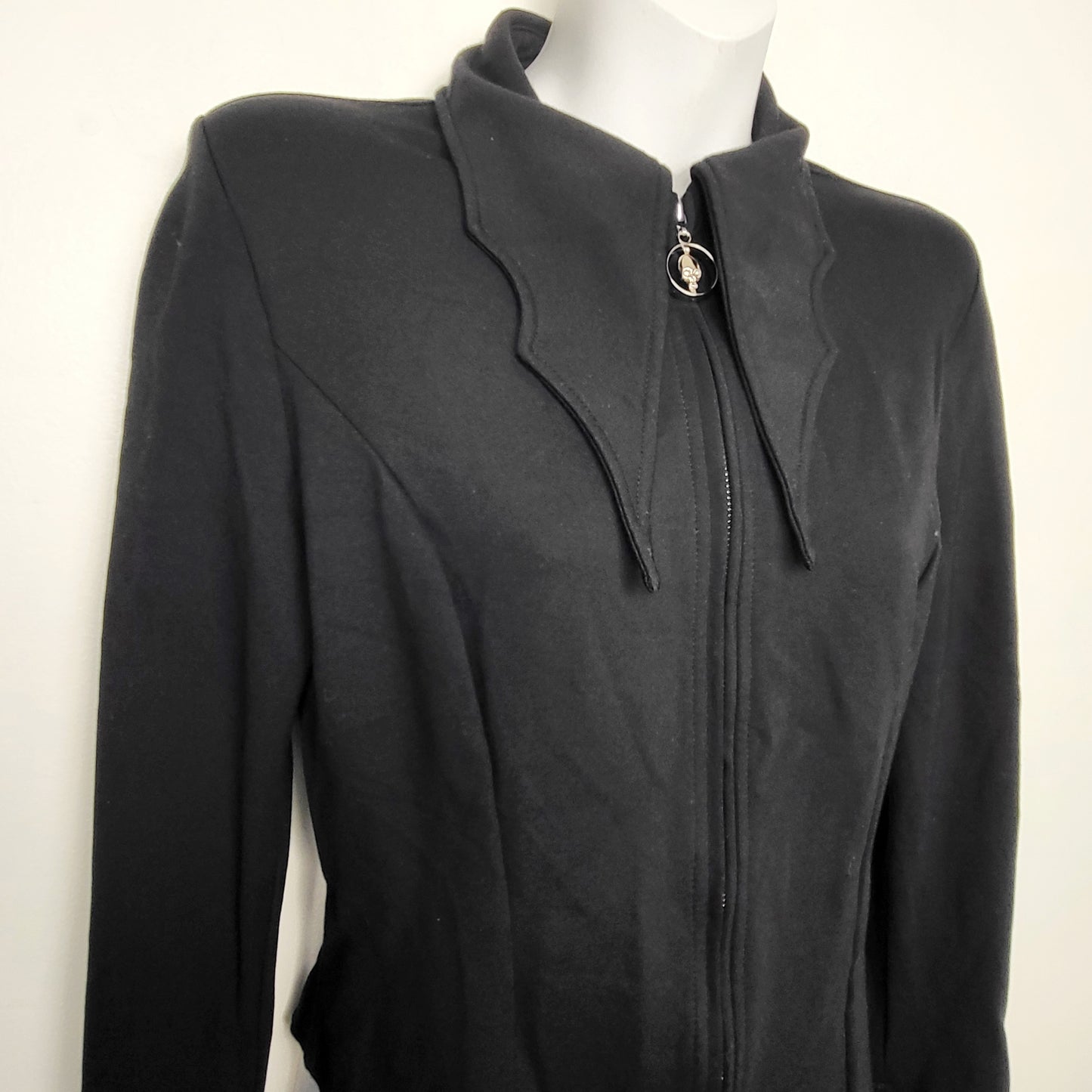 CHZO1 - Punk Rave black stretchy zipperd top with long collar and bell sleeves. Size small