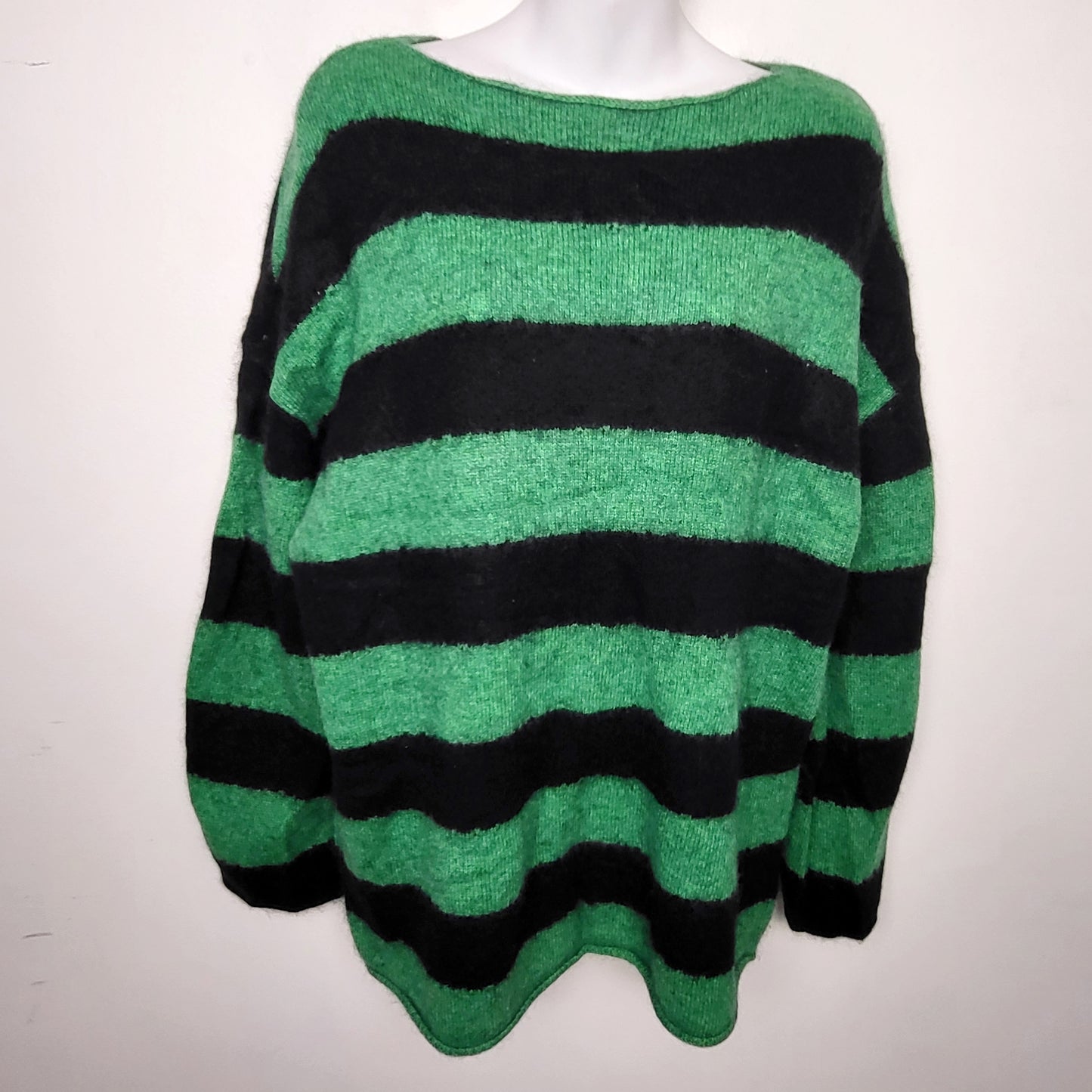 CHZO1 - Black and green striped oversized sweater. Sizes like a med/large