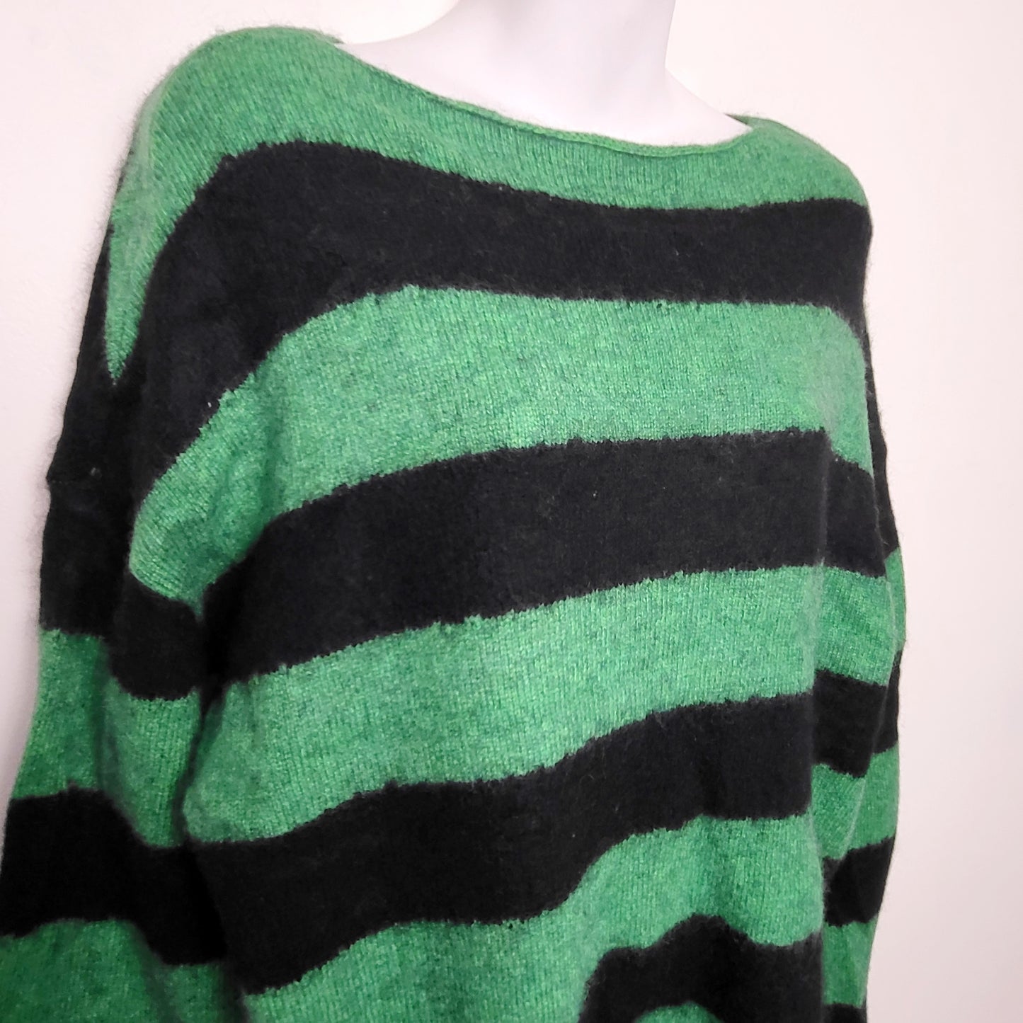 CHZO1 - Black and green striped oversized sweater. Sizes like a med/large