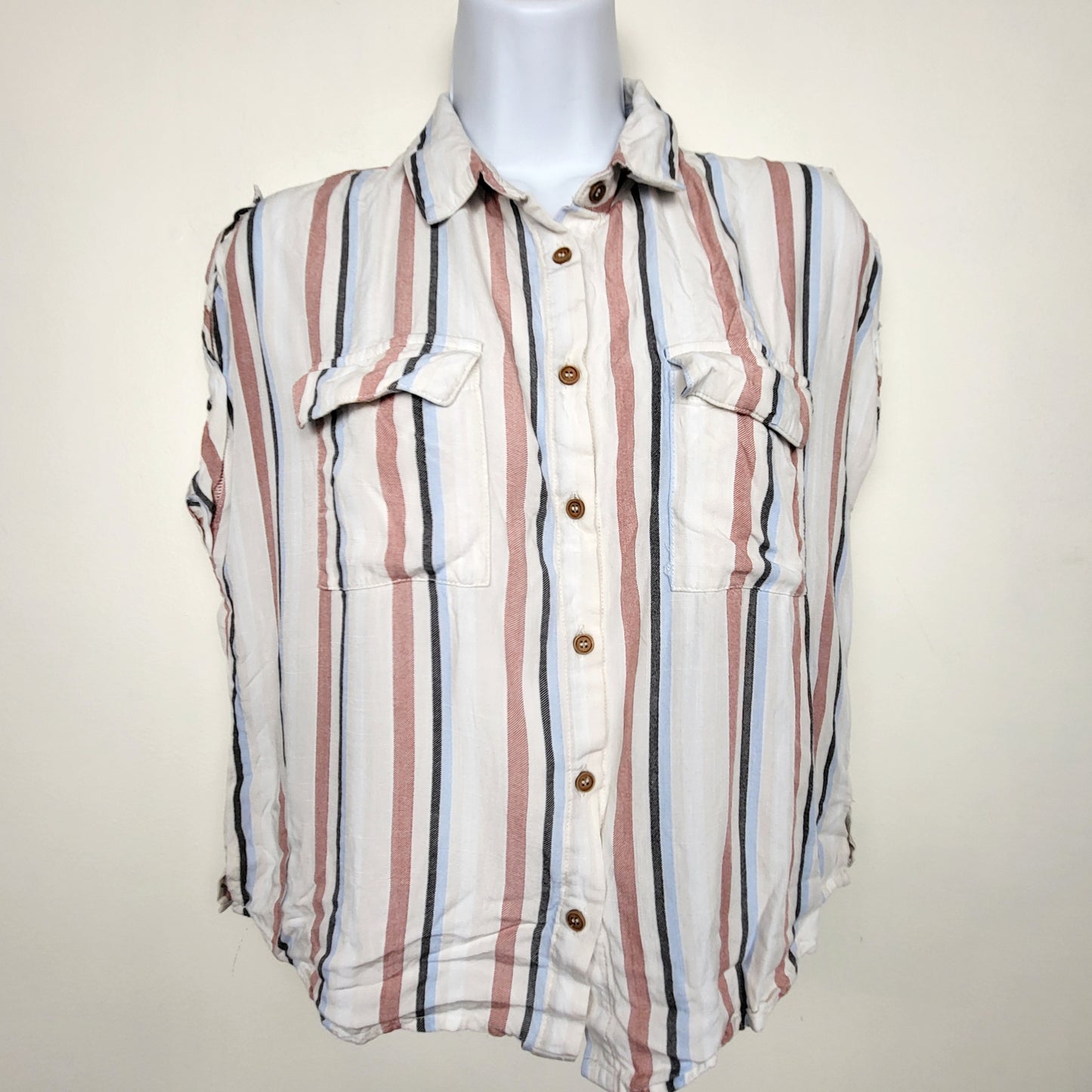 KTRC1 - Kismet striped boxy fit button down rayon top. Size XS