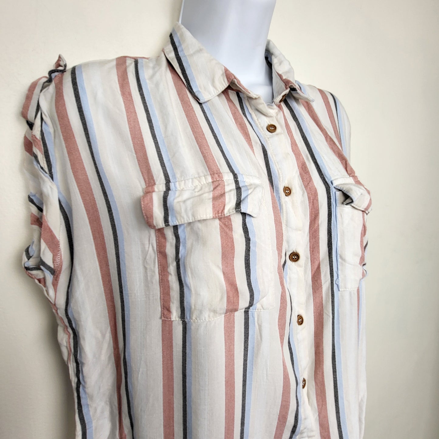 KTRC1 - Kismet striped boxy fit button down rayon top. Size XS