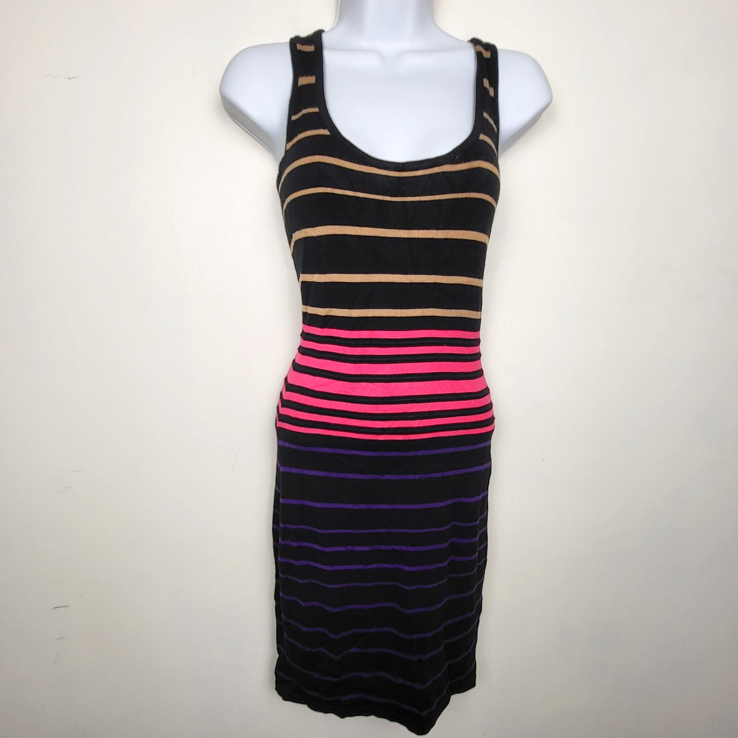 KTRC1 - Dynamite black multi-striped knit bodycon tank dress. Size small 🍁