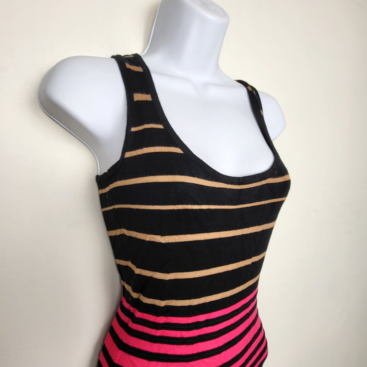 KTRC1 - Dynamite black multi-striped knit bodycon tank dress. Size small 🍁