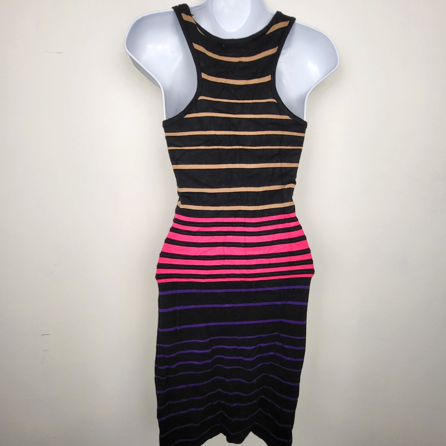 KTRC1 - Dynamite black multi-striped knit bodycon tank dress. Size small 🍁