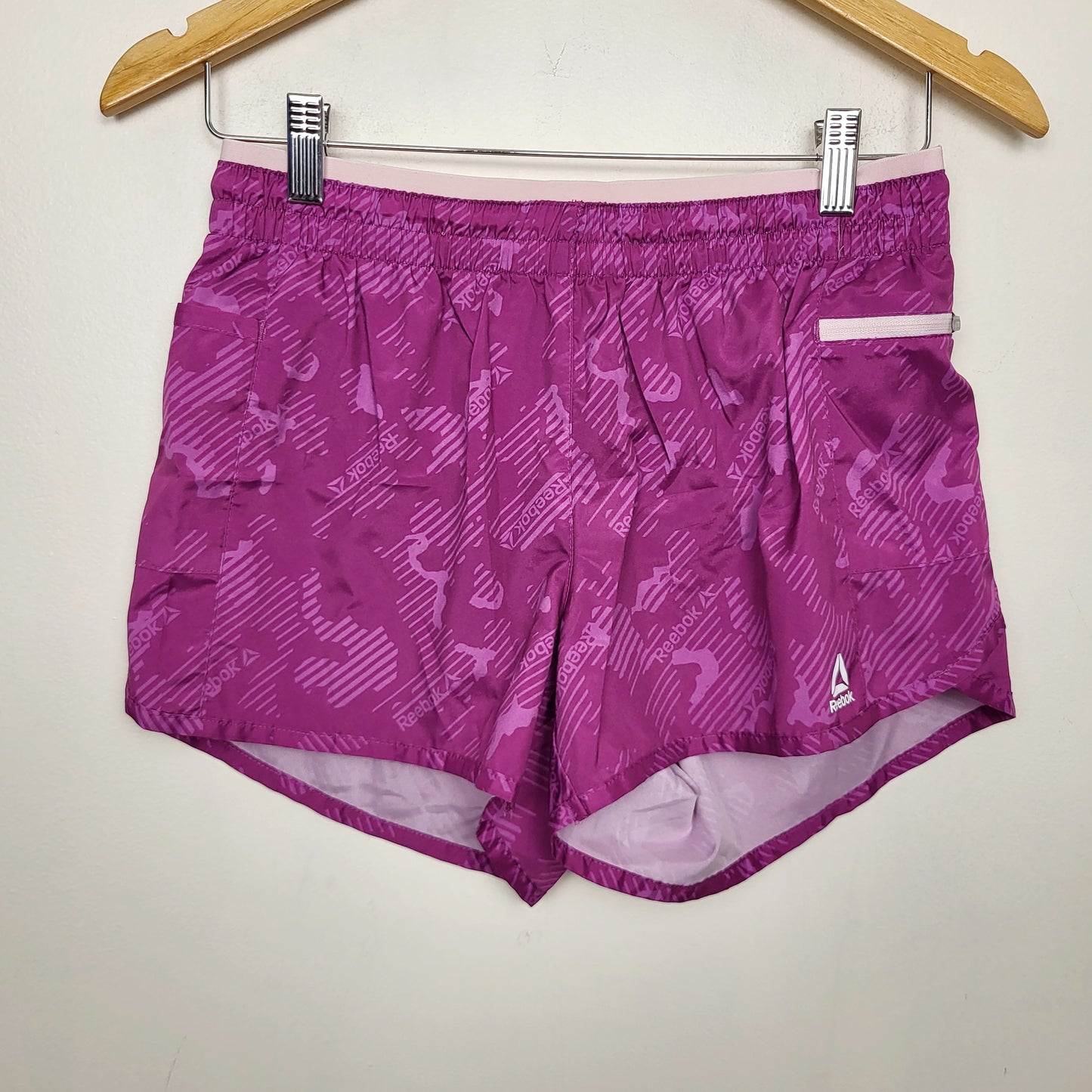 AGLL1 - Reekbok purple patterned running shorts. Size small