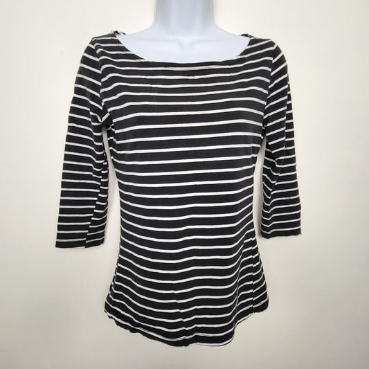 AGLL1 - Costa Blanca black striped boat neck top. Sizes like a medium