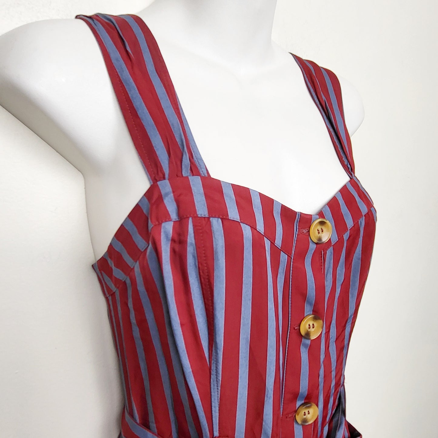 CMCRD1 - Free People City Girl Striped Jumpsuit In Burgundy and Blue. Size 2