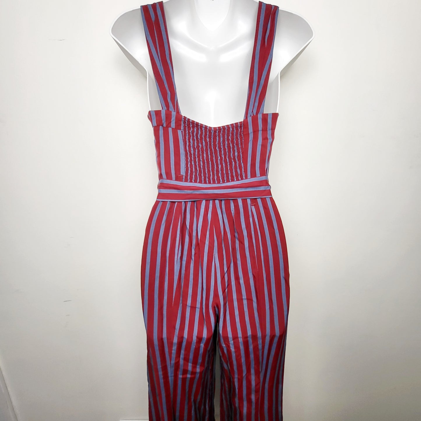 CMCRD1 - Free People City Girl Striped Jumpsuit In Burgundy and Blue. Size 2