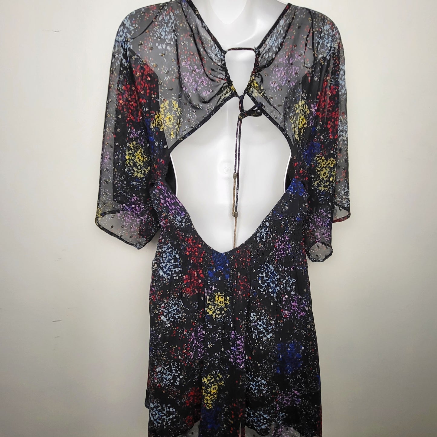 CMCRD1 - Free People black floral print "Anna" mini dress. Size small