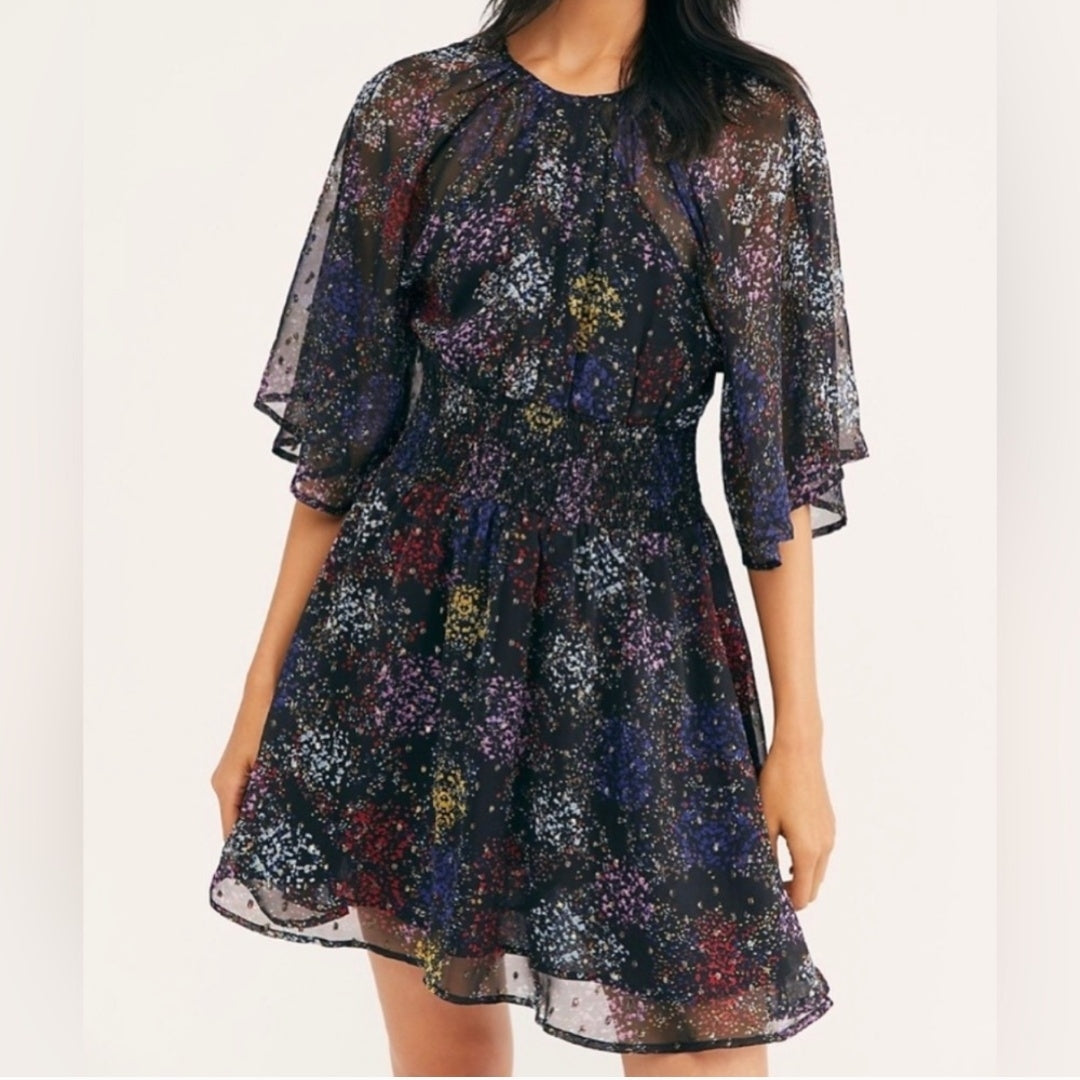 CMCRD1 - Free People black floral print "Anna" mini dress. Size small